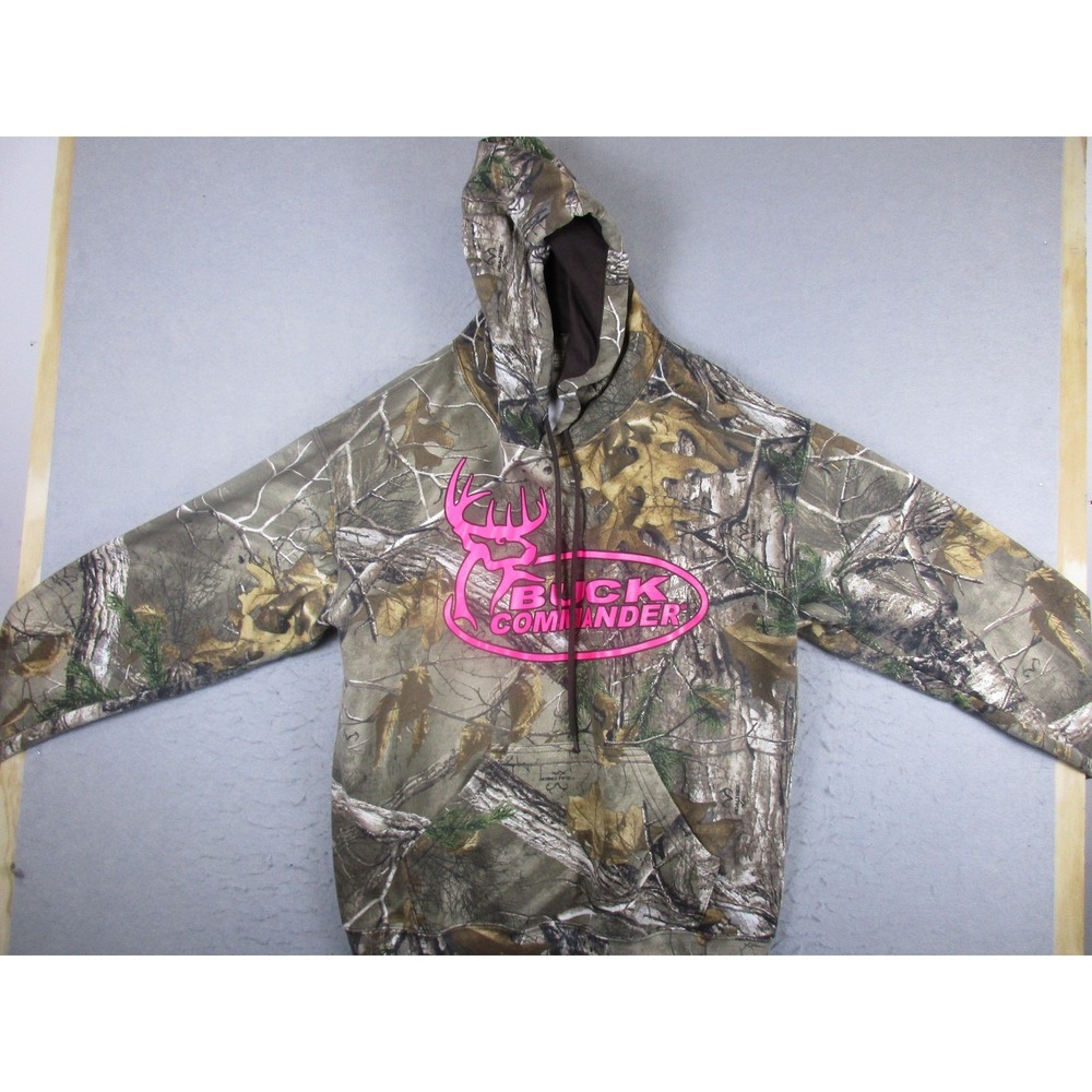 Buck Commander Hoodie Mens XL Brown Camo Pink Logo Fleece Pullover Sweatshirt